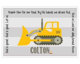 Bulldozer Personalized Placemat - Construction Kids Placemat - Godchild Gift - Baptism Gift for Boy - Godson Gift - Christening Boy Gift
