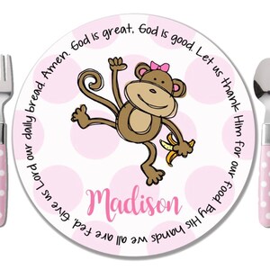 Monkey Girl Personalized Plate - 1st Birthday Gift - Baptism Personalized Plate - Godchild Gift Girl - Baptism Plate - Unique Godchild Gift
