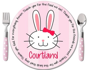Childs Polymer Easter Plate - Personalized Kids Plate - Personalized Easter Plate - Easter Gift Godchild - GodParent Gift - Bunny Girl Face