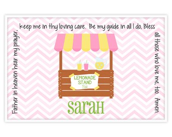 Personalized Placemat - Kids Placemat - Childrens Placemat - Childs Placemat - Laminated Placemat - Baptism Gift - Lemonade Stand