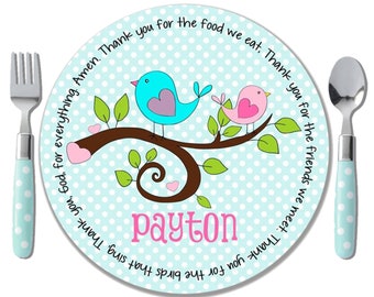 Sweet Birdies Prayer Plate - Baptism Gift Girl - Personalized Kids Plates - Godchild Gifts - Christening Gifts - Baptism Goddaughter Gift