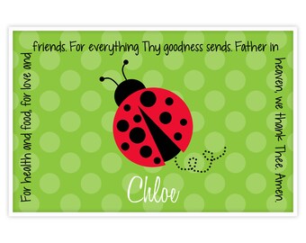 Personalized Placemat - Kids Placemat - Childrens Placemat - Childs Placemat - Laminated Placemat - Baptism Gift - Red Ladybug