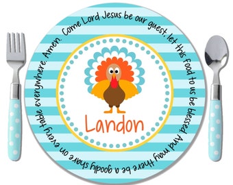 Personalized Thanksgiving Plate - Kids Turkey Plate - Kids Polymer Plate - Kids Thanksgiving Plate - Godchild Thanksgiving Gift - Turkey Boy
