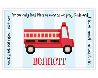 Firetruck Placemat - Fire Engine Placemat - Baptism Gift Godson - Fire Truck Kids Placemat - Personalized Kids Placemat - Boy Birthday Gift