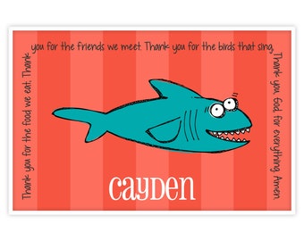 Personalized Placemat - Kids Placemat - Childrens Placemat - Childs Placemat - Laminated Placemat - Baptism Gift - Shark