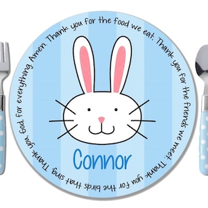 Kids Melamine Free Plate - Personalized Kids Polymer Plate - Personalized Easter Plate - Personalized Easter Godchild Gift - Bunny Boy Face