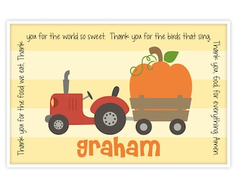 Fall Tractor Placemat - Kids Tractor Placemat - Thanksgiving Placemat for Kids - Personalized Pumpkin Placemat - Kids Fall Harvest Placemat