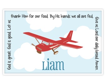 Airplane Personalized Placemat - Kids Laminated Placemat - Childrens Placemat - Childs Placemat - Boy Baptism Gift - Boy Gift from Godparent