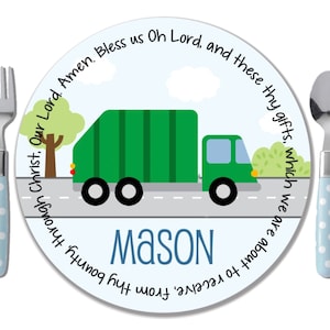Personalized Garbage Truck Plate - Godparent Gift - Birthday Boy Gift - Trash Truck Plate and Bowl - Garbage Man - Kids BPA Free Dinnerware