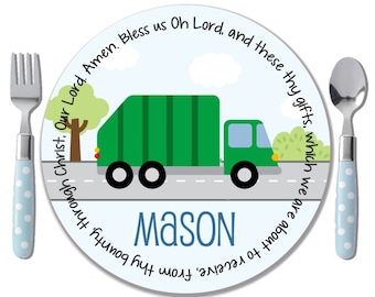 Personalized Garbage Truck Plate - Godparent Gift - Birthday Boy Gift - Trash Truck Plate and Bowl - Garbage Man - Kids BPA Free Dinnerware