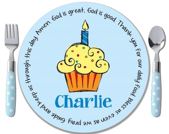 1st Birthday Boy Plate - Personalized Polymer Kids Plate - Godchild Birthday Gift Boy - Prayer Plate - First Birthday Boy Gift - Cupcake Boy