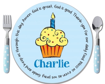 Assiette garçon 1er anniversaire - Assiette personnalisée en polymère pour enfants - Cadeau d’anniversaire filleul Garçon - Assiette de prière - Cadeau de garçon de premier anniversaire - Cupcake Boy