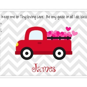 Valentine's Day Personalized Placemat Kids Truck Placemat Childrens Truck Placemat Childs Red Truck Placemat Valentine Gift Boy image 1