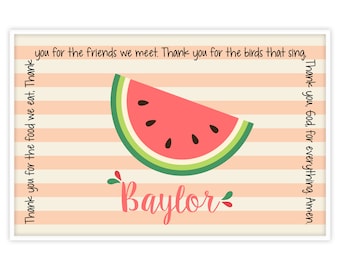 Watermelon Personalized Placemat - Kids Summer Placemat - Childrens Placemat - Childs Laminated  Placemat - Baptism Gift - Christening Gift