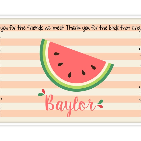 Watermelon Personalized Placemat - Kids Summer Placemat - Childrens Placemat - Childs Laminated  Placemat - Baptism Gift - Christening Gift