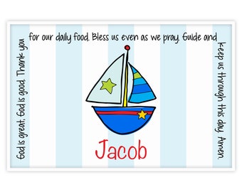 Personalized Placemat - Kids Placemat - Childrens Placemat - Childs Placemat - Laminated Placemat - Baptism Gift - Sailboat