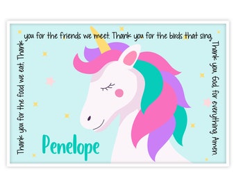 Personalized Unicorn Placemat - Kids Placemat - Unicorn Gift Idea - Unicorn Name Plate - Laminated Placemats for Girls - Unicorn Birthday