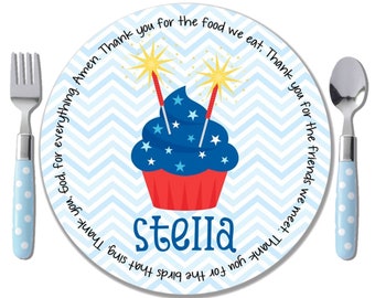 Patriotic Cupcake Plate - 4th of July Child's Plate - Personalized Summer Kids Plate - July 4th Red, White & Blue Plate - Independence Day