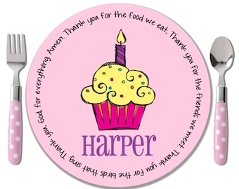 Pink Cupcake Plate - Birthday Gift for Girl Godchild - First Birthday - Melamine Free Plate - Baby Girl First Birthday - 1st Birthday Plate