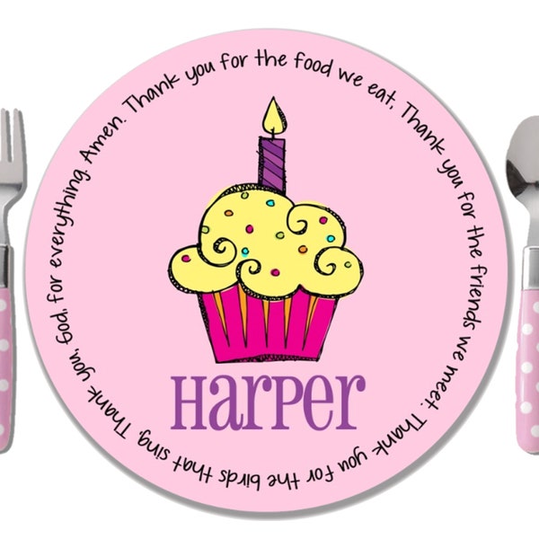 Pink Cupcake Plate - Birthday Gift for Girl Godchild - First Birthday - Melamine Free Plate - Baby Girl First Birthday - 1st Birthday Plate