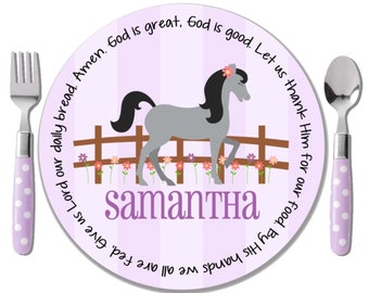 Horse Pony Plate - Baby Dedication Gift - Personalized Melamine Plate - Baptism Girl Gift - Goddaughter Baptism - Personalized Baptism Plate