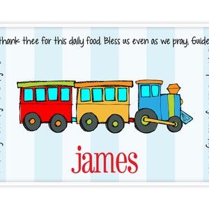 Train Personalized Childs Placemat - Placemats for Boys - Laminated Placemat - Baptism Boy Gift - Boy Christening Gift - Dedication Boy Gift