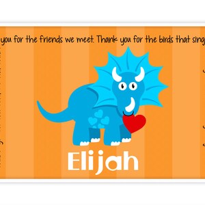 Valentine's Day Personalized Placemat Kids Dinosaur Placemat Childrens Placemat Childs Dinosaur Placemat T-Rex Dinosaur Placemat image 1