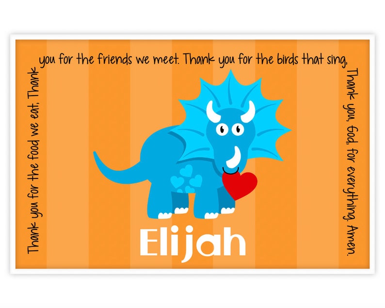 Valentine's Day Personalized Placemat Kids Dinosaur Placemat Childrens Placemat Childs Dinosaur Placemat T-Rex Dinosaur Placemat image 1