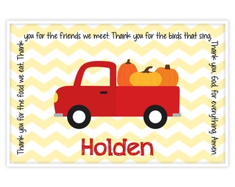 Personalized Placemat - Kids Truck Placemat - Childrens Placemat - Child's Pumpkin Placemat - Fall Harvest Placemat - Pumpkin Truck Placemat