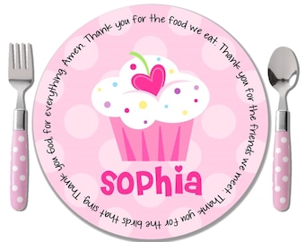 Personalized Melamine Free Plate - Special Day Plate - Personalized Birthday Plate - 1st Birthday Plate - Cupcake Plate - Pink Dots Cupcake