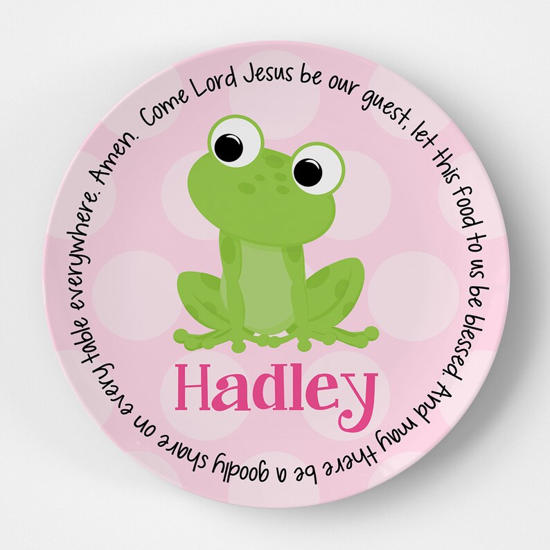 Frog Girl Melamine Plate Baptism Gift Girl Personalized Baptism Plate Christening Gift Girl New Baby Gift Unique Goddaughter Gift image 2