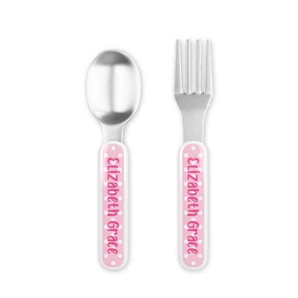 Pink Toddler Personalized Silverware - Kids Flatware - Gift from Godparent - Personalized Baby Utensils - Toddler Fork Spoon - Cutlery Set