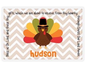 Personalized Placemat - Kids Placemat - Childrens Placemat - Prayer Placemat - Thanksgiving Placemat - Turkey Placemat - Chevron Turkey