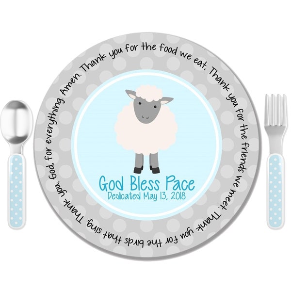 Blue Lamb Prayer Plate - Godchild Gift - Baby Dedication Gift - Baptism Gift for Boy - Personalized Baptism Keepsake - Christening Gift