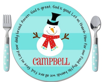 Personalized Snowman Plate - Godchild Holiday Gift for Boy - Personalized Children's Holiday Plate - Personalized Winter Plate - Snowman Boy