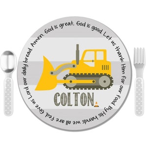 Prayer Plate - Boy Baptism Gift - Gift from Godparent - Unique Godchild Gift - Personalized Baptism Plate - Godson Gift - Bulldozer Plate