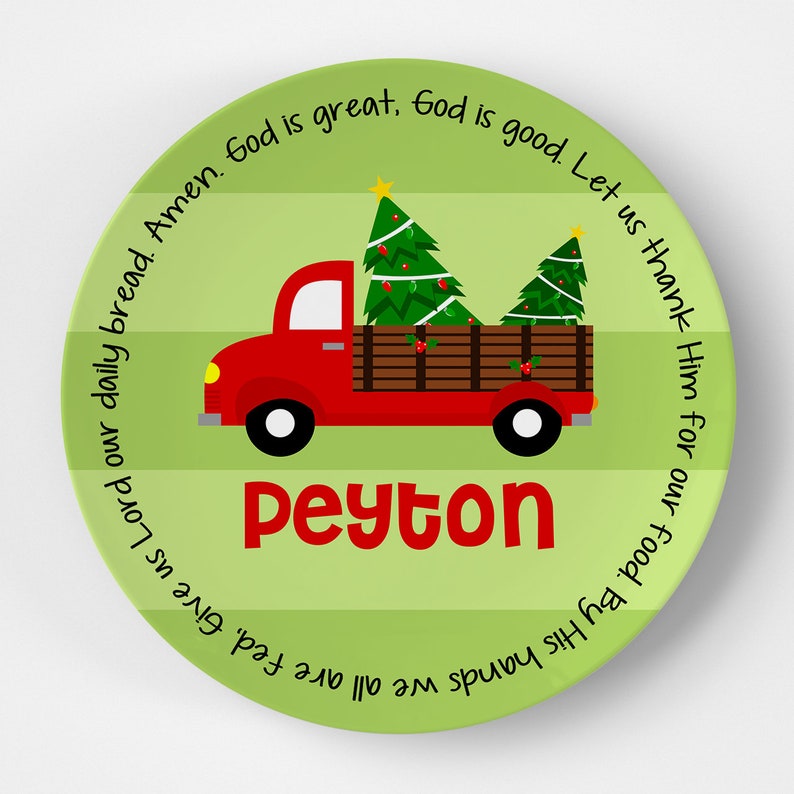 Personalized Red Truck Christmas Plate Holiday Plate Christmas Gift from Godparent Godchild Christmas Gift Boy Red Truck with Tree image 2