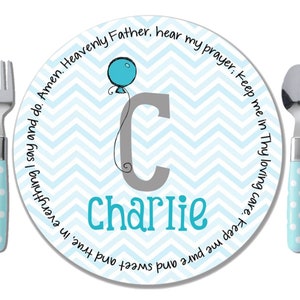 Kids Personalized Plate - Polymer Name Plate - Godchild Boy Birthday Gift - Special Day Plate - First Birthday Plate - Chevron Initial Boy