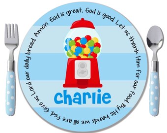 Gumball Boy Melamine Plate - Bubble Gum Machine Plate - Godchild Keepsake Gift Idea - Personalized Baptism Plate - Unique Goddaughter Gift