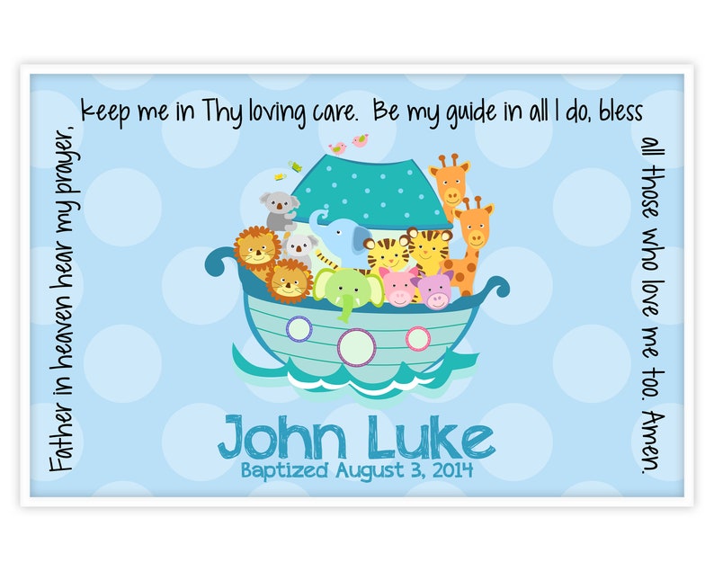 Godchild Gift Baby Dedication Gift Baptism Gift for Boy Personalized Baptism Gift Boy Christening Gift Noah's Ark Prayer Plate image 5