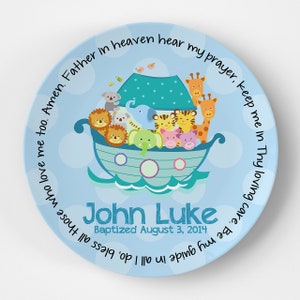 Godchild Gift Baby Dedication Gift Baptism Gift for Boy Personalized Baptism Gift Boy Christening Gift Noah's Ark Prayer Plate image 2