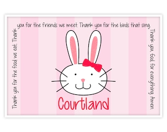 Personalized Bunny Placemat - Kids Placemat - Easter Placemat - Prayer Placemat - Spring Placemat - Godchild Easter Gift - Bunny Face Girl