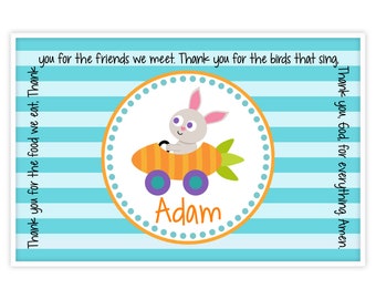 Personalized Placemat - Kids Easter Placemat - Children's Placemat - Prayer Placemat - Easter Gift Boy - Godchild Easter Gift - Bunny Car