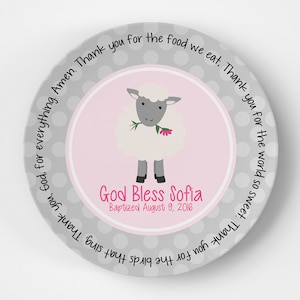 Pink Lamb Prayer Plate Godchild Gift Baby Dedication Gift Baptism Gift for Girl Personalized Baptism Keepsake Christening Gift image 2