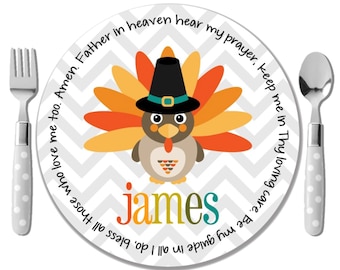 Fall Thanksgiving Plate - Personalized Thanksgiving Turkey Plate - Child's Turkey Prayer Plate - Pilgrim Kids Plate - Indian Kids Plate