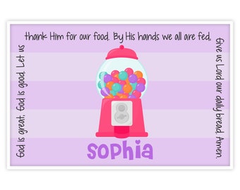 Personalized Placemat - Kids Placemat - Childrens Placemat - Childs Placemat - Laminated Placemat - Baptism Gift - Gumball Bubblegum Girl