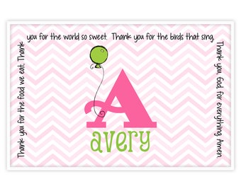 Personalized Placemat - Kids Placemat - Childrens Placemat - Kids Placemat - Birthday Placemat - First Birthday Gift - Chevron Initial Girl