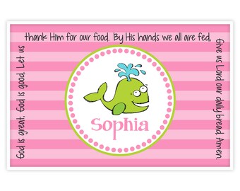 Personalized Placemat - Kids Placemat - Childrens Placemat - Childs Placemat - Laminated Placemat - Baptism Gift - Preppy Whale Girl