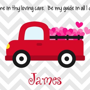 Valentine's Day Personalized Placemat Kids Truck Placemat Childrens Truck Placemat Childs Red Truck Placemat Valentine Gift Boy image 2