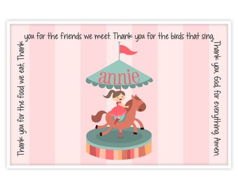 Personalized Placemat - Kids Placemat - Childrens Placemat - Childs Placemat - Laminated Placemat - Baptism Gift - Horse Carousel